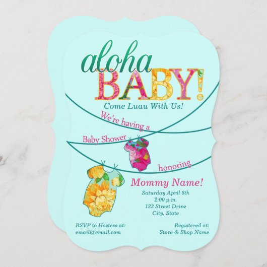 ルアウ（ハワイ式宴会）ベビー華美シャワー招待状 招待状 (正面/裏面)