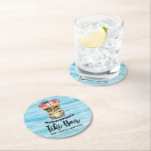 ルアウ(ハワイ式宴会)モノグラムのティキバーパーティー ラウンドペーパーコースター (インサイチュ)