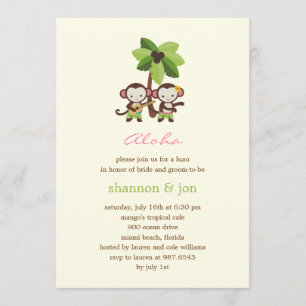 ルアウ（ハワイ式宴会）モンキー婚約パーティまたはシャワー招待状 招待状