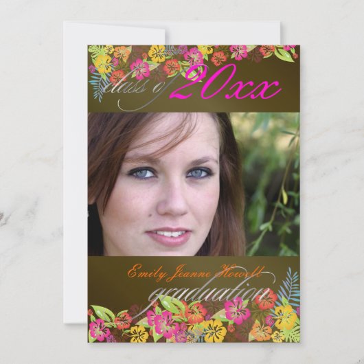 ルアウ(ハワイ式宴会)卒業パーティー/ハイビスカス/レインボー 招待状 (正面)