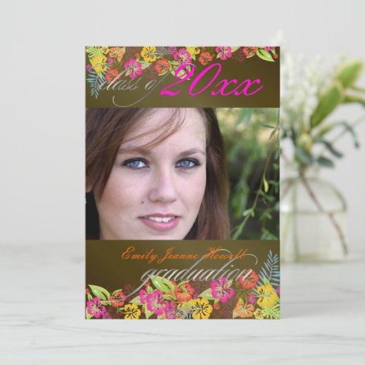 ルアウ(ハワイ式宴会)卒業パーティー/ハイビスカス/レインボー 招待状 (スタンド正面)