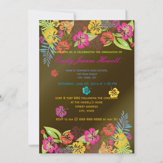 ルアウ(ハワイ式宴会)卒業パーティー/ハイビスカス/レインボー 招待状 (裏面)