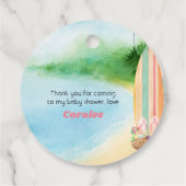 ルアウ（ハワイ式宴会）夏のビーチおもしろいベビーシャワーメッセージカード フェイバータグ (裏面)