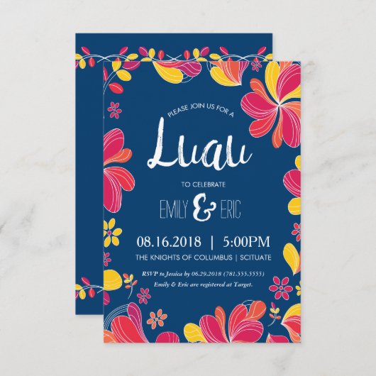 ルアウ（ハワイ式宴会）招待状-ハワイアン熱帯パーティの招待状 招待状 (正面/裏面)