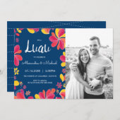 ルアウ（ハワイ式宴会）招待状-ハワイアン熱帯パーティー（写真つき） 招待状 (正面/裏面)