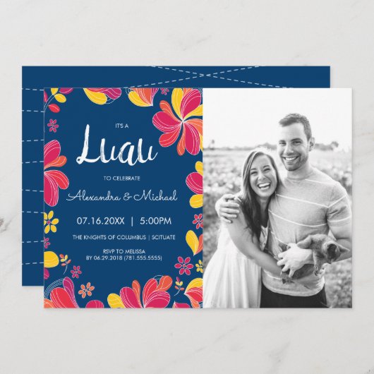 ルアウ（ハワイ式宴会）招待状-ハワイアン熱帯パーティー（写真つき） 招待状 (正面/裏面)