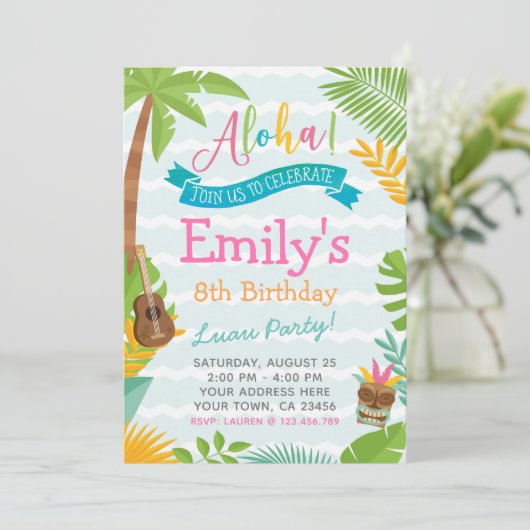 ルアウ（ハワイ式宴会）招待状、プールパーティー招待状 招待状 (スタンド正面)