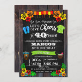 ルアウ(ハワイ式宴会)招待状、ルアウ(ハワイ式宴会)誕生日招待状 招待状 (正面/裏面)