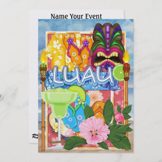 ルアウ（ハワイ式宴会）招待状bySRF 招待状 (正面/裏面)