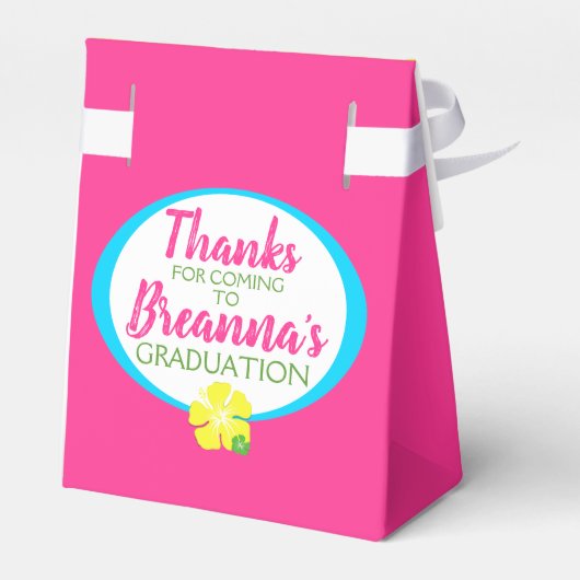 ルアウ（ハワイ式宴会）熱帯ハイビスカス卒業ピンク フェイバーボックス (裏面サイド)