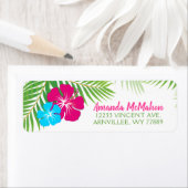 ルアウ(ハワイ式宴会)熱帯ハイビスカス差出人住所ラベル ラベル (インサイチュ)