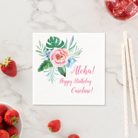ルアウ（ハワイ式宴会）熱帯フローラハワイアンブーケ誕生日 スタンダードカクテルナプキン (インサイチュ)