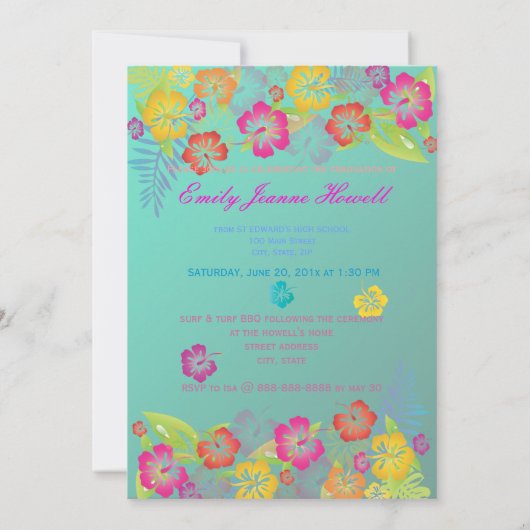 ルアウ（ハワイ式宴会）/熱帯花の卒業パーティー 招待状 (裏面)