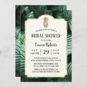 ルアウ（ハワイ式宴会）熱帯葉金ゴールドパイナップルブライダルシャワー 招待状 (正面/裏面)