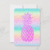 ルアウ（ハワイ式宴会）紫フェイクグリッターパイナップル誕生日パーティー 招待状 (裏面)