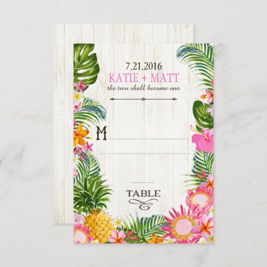 ルアウ（ハワイ式宴会）結婚ハワイアンビーチ素朴座席表 招待状 (正面/裏面)