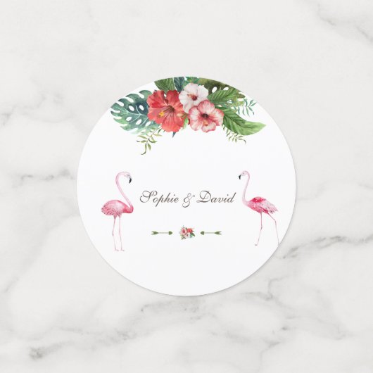 ルアウ（ハワイ式宴会）結婚誕生日フラミンゴフローラ金ゴールド コンフェッティ (スモール正面)