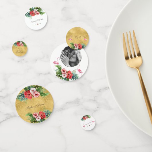 ルアウ（ハワイ式宴会）結婚誕生日フラミンゴフローラ金ゴールド コンフェッティ (グループ)