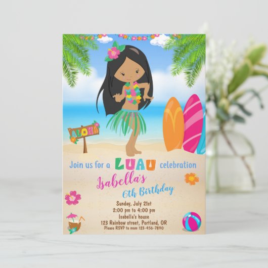 ルアウ（ハワイ式宴会）誕生日の招待サマービーチパーティー招待状 招待状 (スタンド正面)