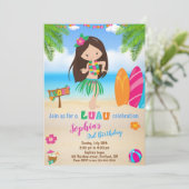 ルアウ(ハワイ式宴会)誕生日の招待トロピカルビーチパーティーガール 招待状 (スタンド正面)