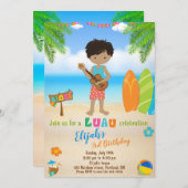 ルアウ(ハワイ式宴会)誕生日の招待トロピカルビーチパーティーボーイ 招待状 (正面/裏面)