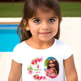 ルアウ（ハワイ式宴会）誕生日トロピカルビーチパーティーネームガール トドラーTシャツ