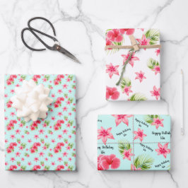 ルアウ（ハワイ式宴会）誕生日トロピカルビーチ名 ラッピングペーパーシート