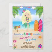 ルアウ（ハワイ式宴会）誕生日ハワイアン招待ガール 招待状 (正面)