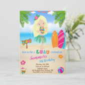 ルアウ（ハワイ式宴会）誕生日ハワイアン招待ガール 招待状 (スタンド正面)