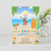 ルアウ(ハワイ式宴会)誕生日ハワイアン招待ボーイ 招待状 (スタンド正面)