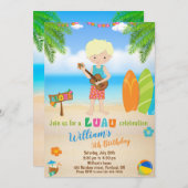 ルアウ(ハワイ式宴会)誕生日ハワイアン招待ボーイ 招待状 (正面/裏面)