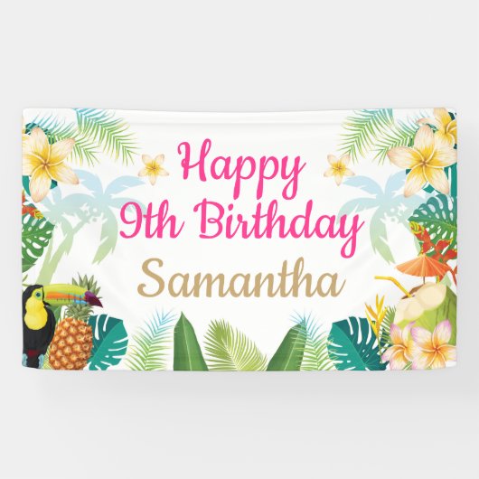 ルアウ（ハワイ式宴会）誕生日バナー – ハッピーバースデーガールパーティー 横断幕 (横)