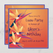 ルアウ(ハワイ式宴会)誕生日バードオブパラダイストロピカルパーティー 招待状 (正面/裏面)