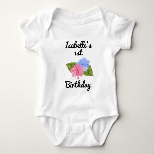 ルアウ(ハワイ式宴会)誕生日パーティボディスーツ ベビーボディスーツ (正面)