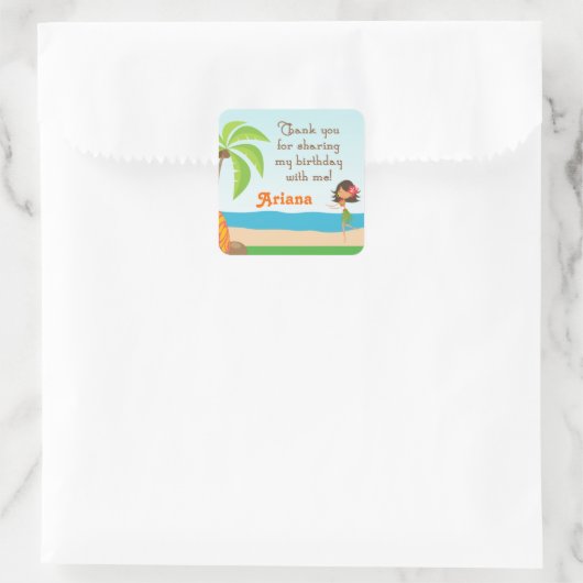 ルアウ（ハワイ式宴会）誕生日パーティーお願いありがとうステッカー スクエアシール (バッグ)