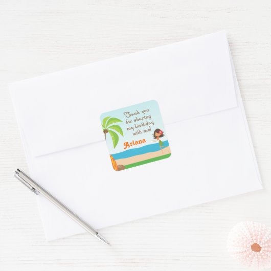 ルアウ（ハワイ式宴会）誕生日パーティーお願いありがとうステッカー スクエアシール (封筒)