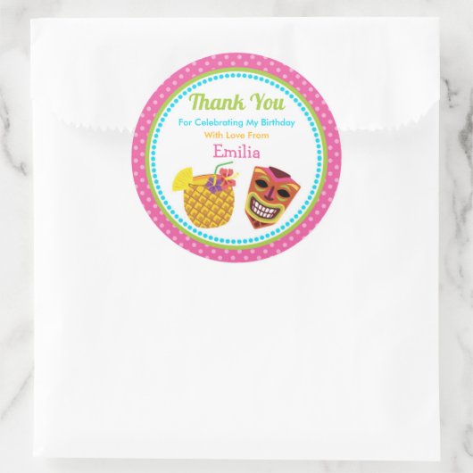 ルアウ(ハワイ式宴会)誕生日パーティーの好意ステッカー ラウンドシール (バッグ)