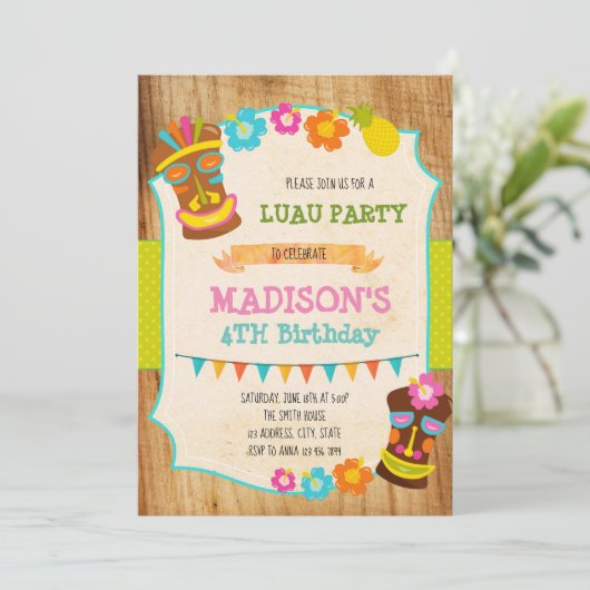 ルアウ(ハワイ式宴会)誕生日パーティーの招待 招待状 (スタンド正面)