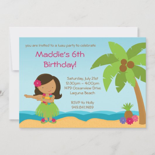 ルアウ（ハワイ式宴会）誕生日パーティーの招待 招待状 (正面)