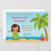 ルアウ（ハワイ式宴会）誕生日パーティーの招待 招待状 (正面/裏面)