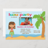 ルアウ（ハワイ式宴会）誕生日パーティーの招待 招待状 (正面/裏面)