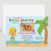 ルアウ（ハワイ式宴会）誕生日パーティーの招待 招待状 (正面/裏面)