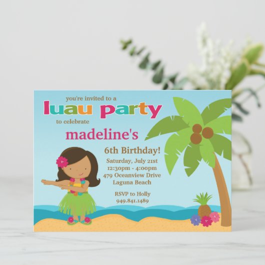 ルアウ（ハワイ式宴会）誕生日パーティーの招待 招待状 (スタンド正面)