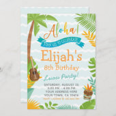ルアウ（ハワイ式宴会）誕生日パーティーへの招待 招待状 (正面/裏面)
