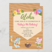 ルアウ(ハワイ式宴会)誕生日パーティーへの招待 招待状 (正面/裏面)
