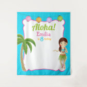 ルアウ(ハワイ式宴会)誕生日パーティーハワイアンフォトバックグラウンド タペストリー (正面)