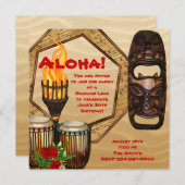 ルアウ(ハワイ式宴会)誕生日パーティーハワイアンルアウ(ハワイ式宴会)パーティー 招待状 (正面/裏面)