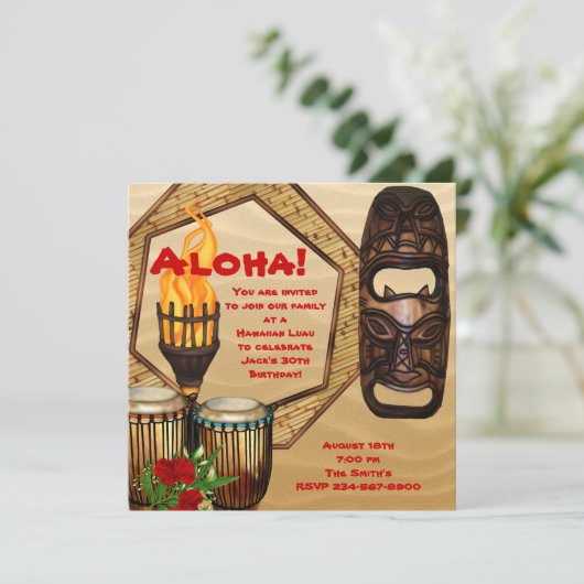 ルアウ（ハワイ式宴会）誕生日パーティーハワイアンルアウ（ハワイ式宴会）パーティー 招待状 (スタンド正面)