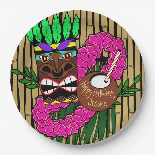 ルアウ（ハワイ式宴会）誕生日パーティープレート名前をカスタムする ペーパープレート (正面)