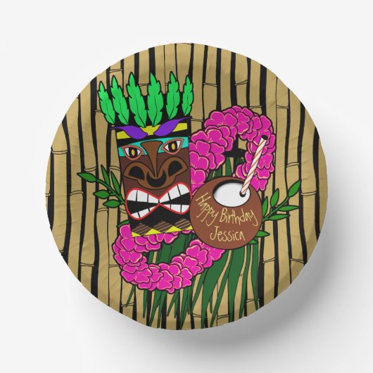 ルアウ(ハワイ式宴会)誕生日パーティープレート名前をカスタムする ペーパーボウル (正面)